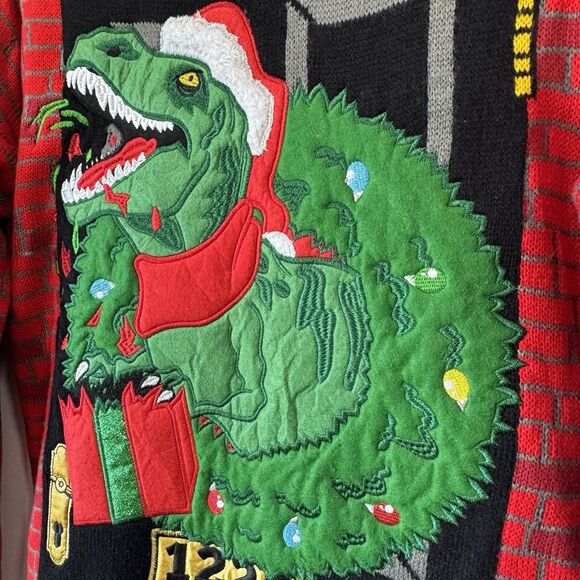 Blizzard Bay Ugly Christmas Sweater T-Rex Dinosaur Brick Door Decor Wreath Large - Picture 4 of 11